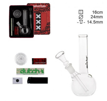 SET AMSTERDAM GREENLINE ROJO MICRO BONG 16CM
