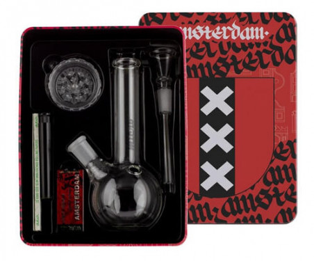 SET AMSTERDAM GREENLINE ROJO MICRO BONG 16CM